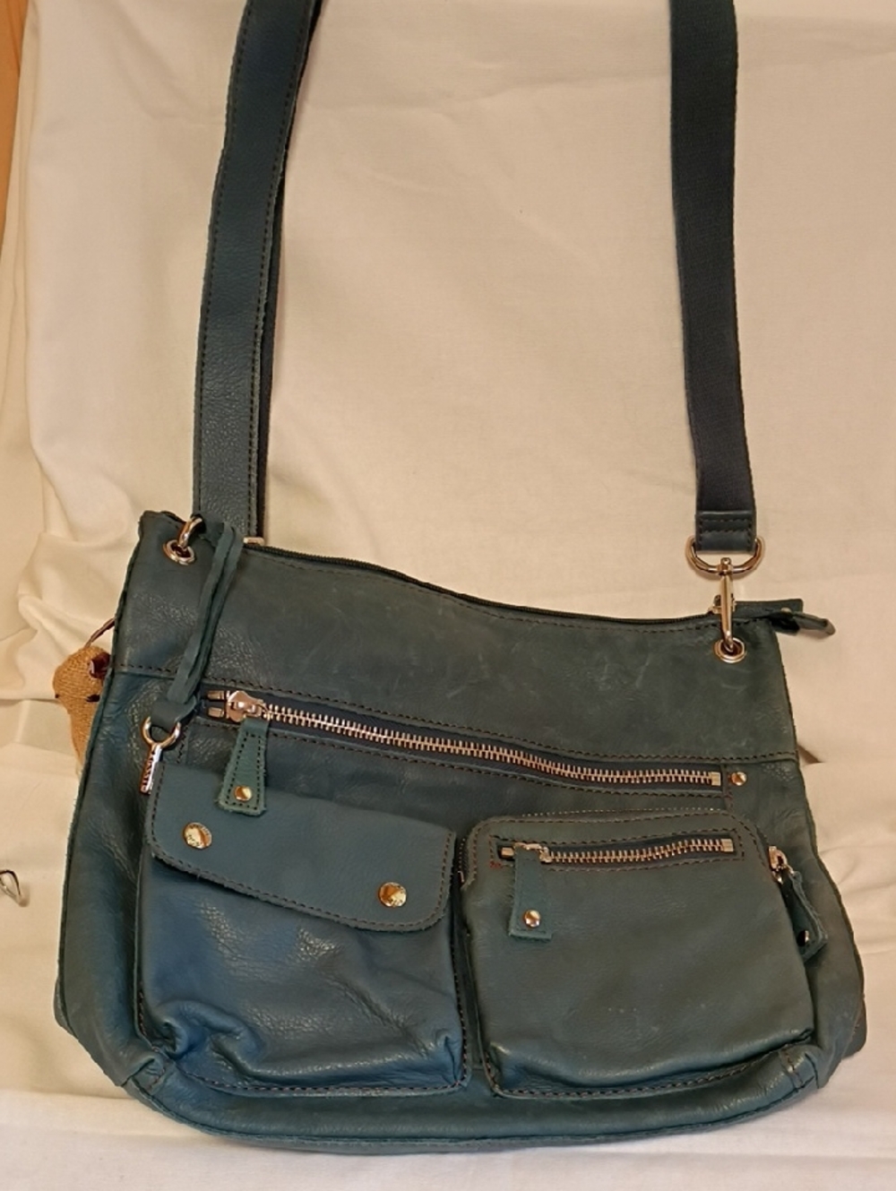Fossil Teal Crossbody Bag with Front Pockets
